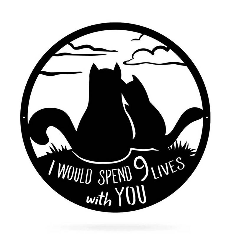 Creative Cat Couple Wall Art Decor Round Metal Crafts Hanging Ornament For Home Living Room Bedroom Black  |  Writing Material Writing Material Black