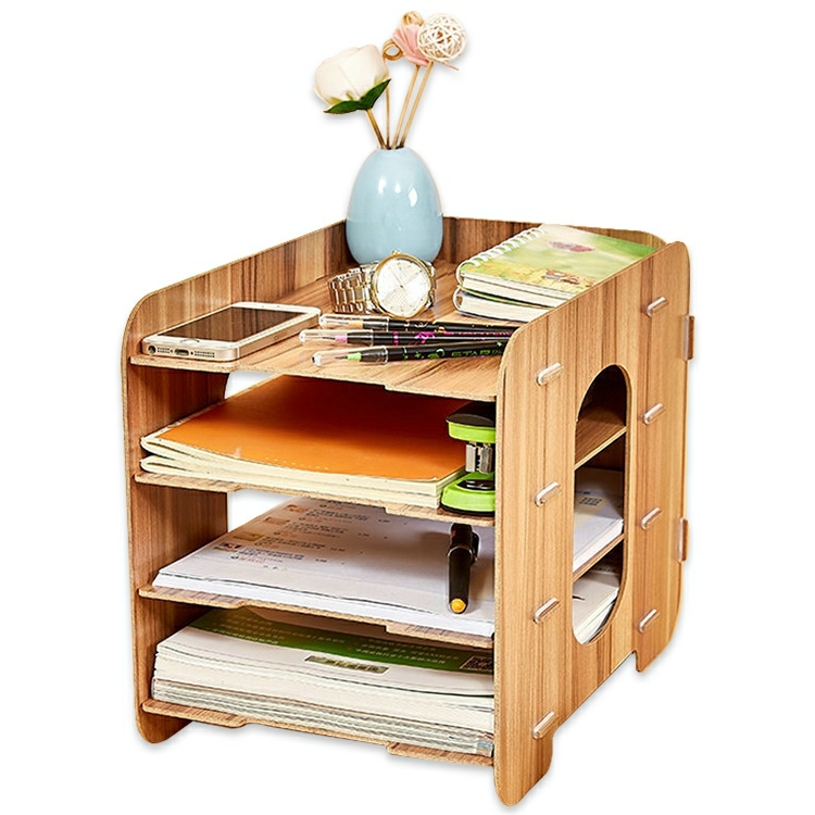 Creative Home Office Desktop 4 Layers File Organizer Wood Document Letter Holder Tray Multi-Storey Shelf Cherrywood  |  Boards & Easels Boards & Easels Black