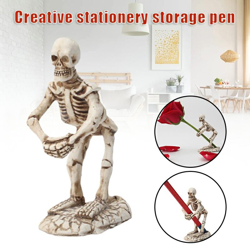 Creative Skeleton Pen Holder Multipurpose Stationery Storage Stand Retro Resin Ornament For Home Study Office New  |  Desk Supplies Desk Supplies Desk Supplies