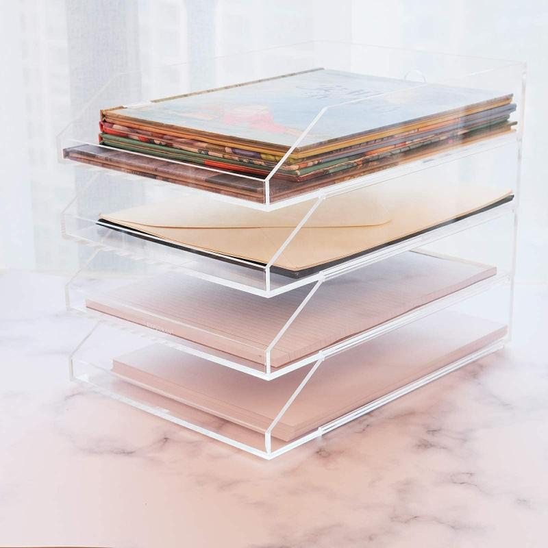 Custom Clear Lucite Files Holder Desktop Stackable Acrylic Magazine Paper Document Letter File Tray Organizer  |  Files & Folders Files & Folders Files & Folders