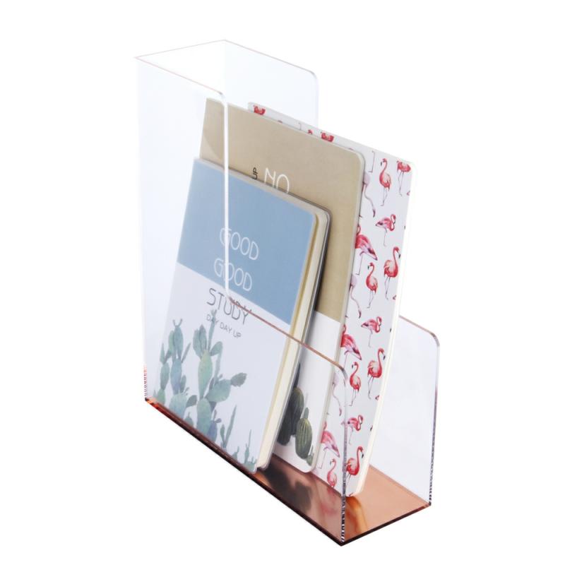 Custom Golden Base Office Acrylic Plexiglass Deskrop Magazine Holder Brochure File Organizer Holder  |  Files & Folders Files & Folders Files & Folders