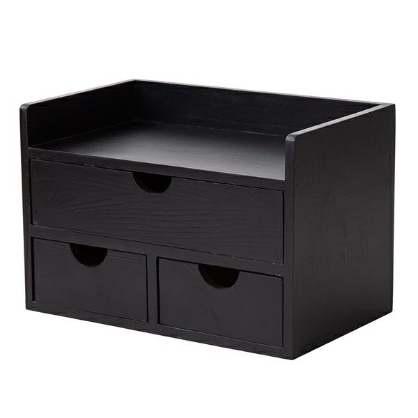 Customized Black Lacquer Wood Desk Accessories With Compartments/Drawer Desk Storage Organizer Letter File Sorter Device Stands  |  Files & Folders Files & Folders Files & Folders