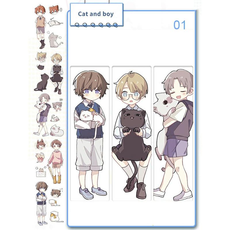 Cute Anime Character Tape Sticker Tape Art Diy Craft Supplies Planners Scrapbook Gift Wrapping Cat And Boy  |  General Supplies General Supplies Cat And Boy