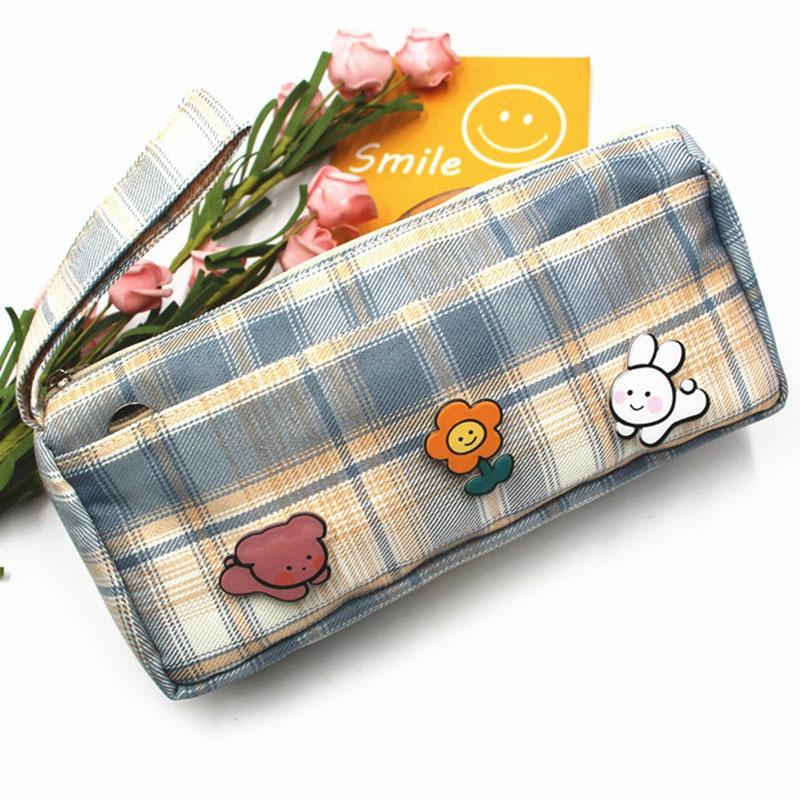 Cute Cartoon Pencil Pen Pouch Stripe Print Lightweight Large Capacity Stationary Cosmetics Bags For Students Girls Jk2,Default  |  Desk Supplies Desk Supplies Default