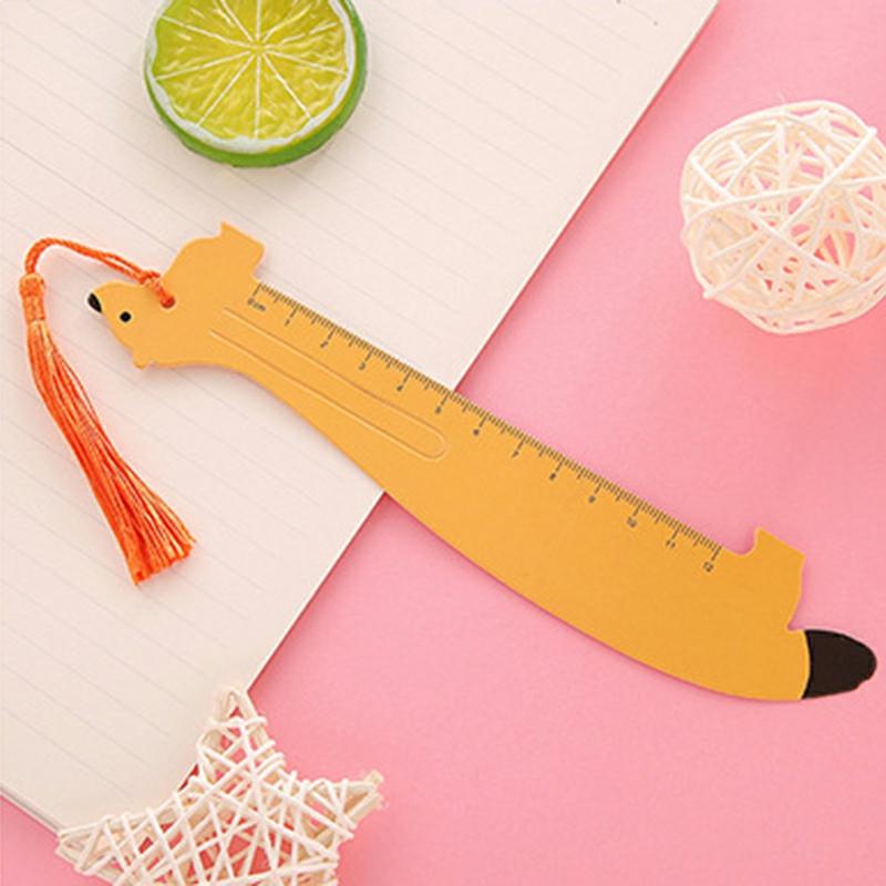 Cute Cat Duck Bear Paper Ruler With Tassel Straight Ruler Bookmark Animal Shape Measuring Tool For Student School Metric Orange  |  Writing Instruments Writing Instruments Black