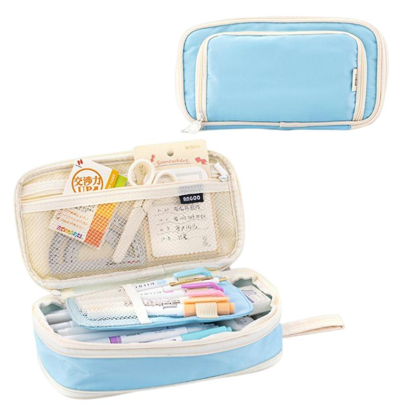 Cute Double Layers Pencil Case Large Capacity Pencil Bag Student Stationery Light Blue  |  Desk Supplies Desk Supplies Black