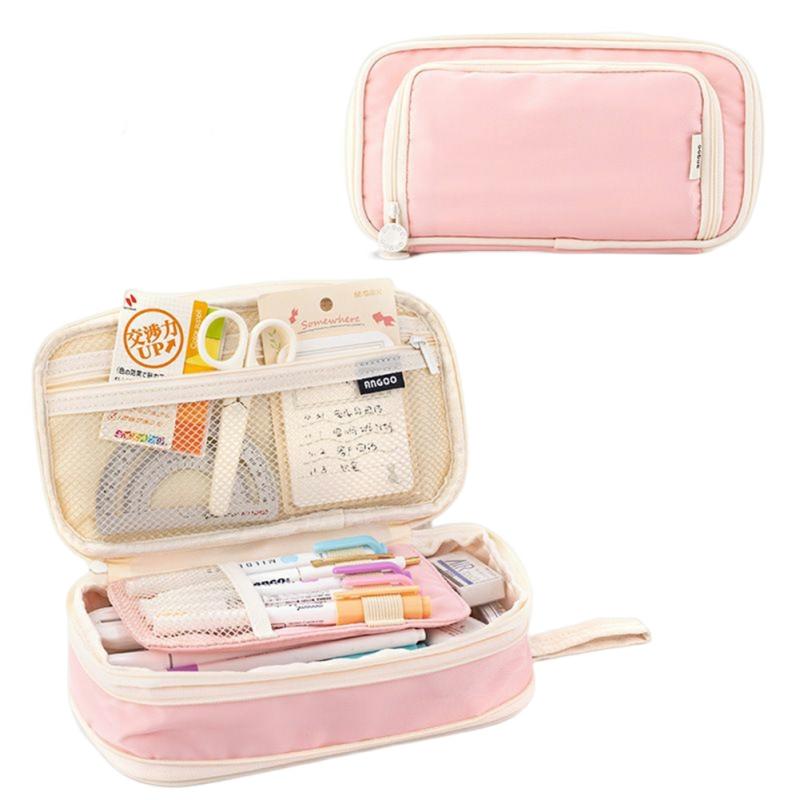 Cute Double Layers Pencil Case Large Capacity Pencil Bag Student Stationery Pink  |  Desk Supplies Desk Supplies Black