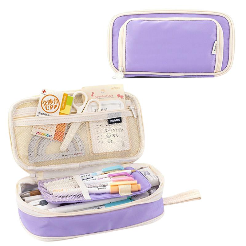 Cute Double Layers Pencil Case Large Capacity Pencil Bag Student Stationery Purple  |  Desk Supplies Desk Supplies Black