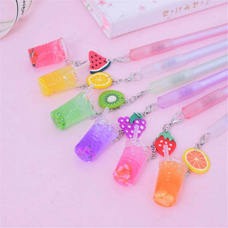 Cute Fruit Drink Gel Pens Kawaii 0.5Mm Black Ink Neutral Pen Office Writing Tool Needle Pen Office Stationery Kids Gift  |  Writing Instruments Writing Instruments Writing Instruments