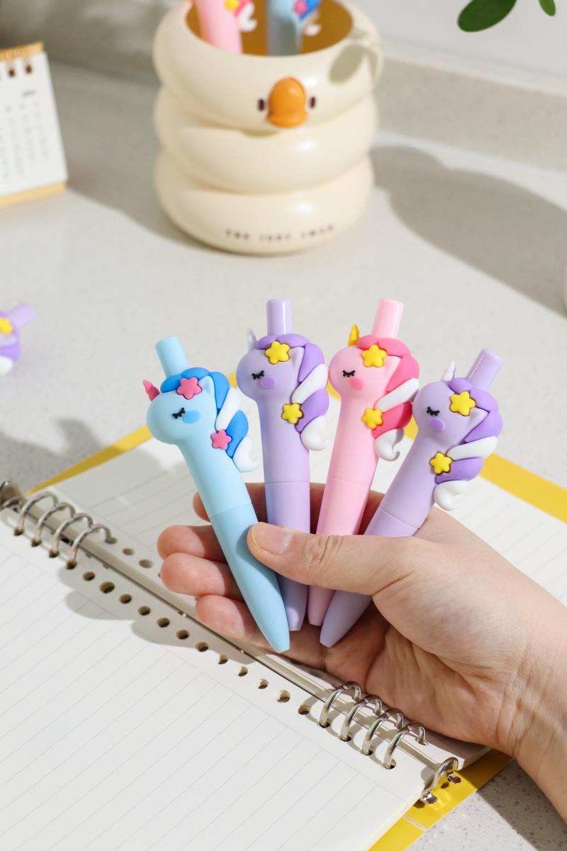 Cute Stationery Students Toy Pen Cartoon Cartoon Neutral Gel Pen Wholesale Creative Little Chubby Unicorn Black Plastic Gel Pen As Image  |  Writing Instruments Writing Instruments As image