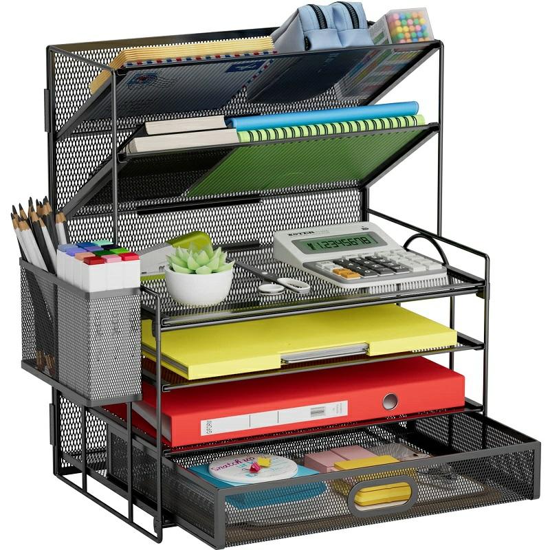 Desk Organizer 4-Tier File Organizer Paper Tray With 2 Pockets File Holder And Pen Holder Multifunction Mesh Desk Organizer  |  Files & Folders Files & Folders Files & Folders