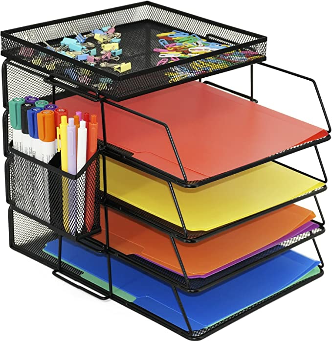 Desk Organizers Paper Letter Tray Organizer 4 Tier Office Supplies Storage Drawer And Pen Holder Desktop File Organizer  |  Files & Folders Files & Folders Files & Folders