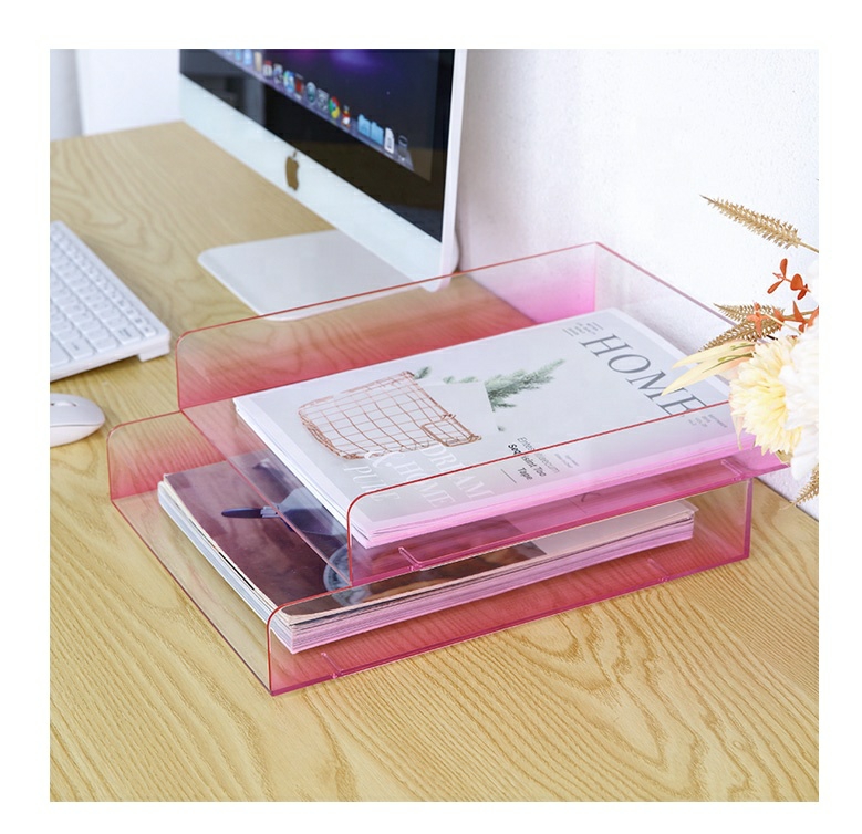 Desktop Ps Document A4 File Organizer Office Storage Holder Pink Clear 2 Piece Set Plastic Office Storage Organizer For File  |  Files & Folders Files & Folders Files & Folders