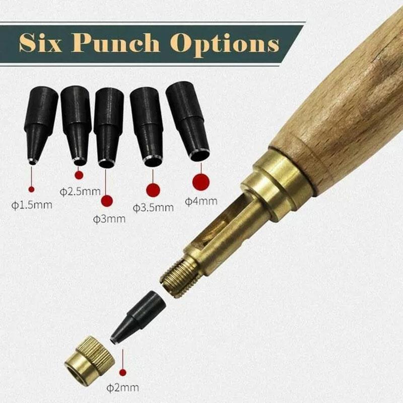 Diy Leather Punch Rotary Punch Screw Hole Punch Bookbinding Tool With 6 Tip Sizes And Wood Handle  |  Art & Crafts Art & Crafts Art & Crafts