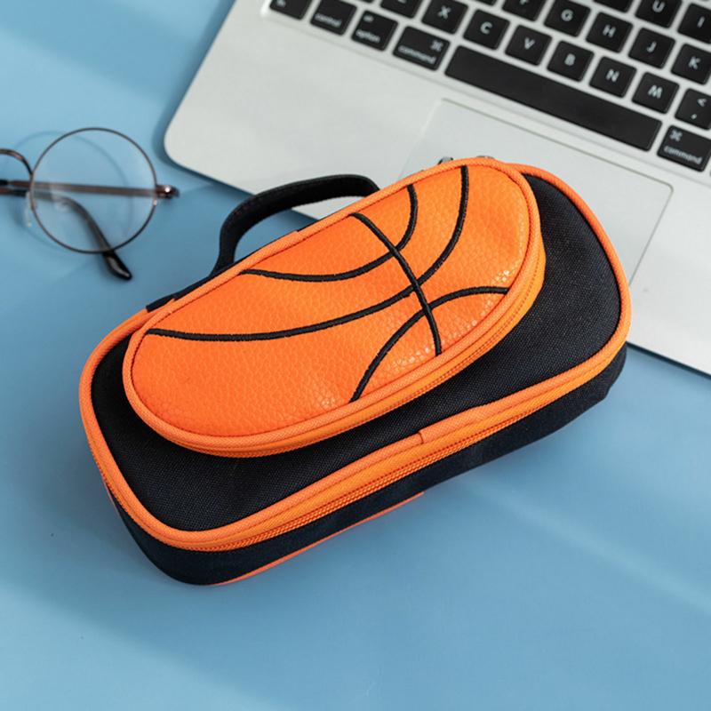 Double Layer Pencil Case Portable Large Capacity Stationery Storage Bag Basketball  |  Desk Supplies Desk Supplies Basketball