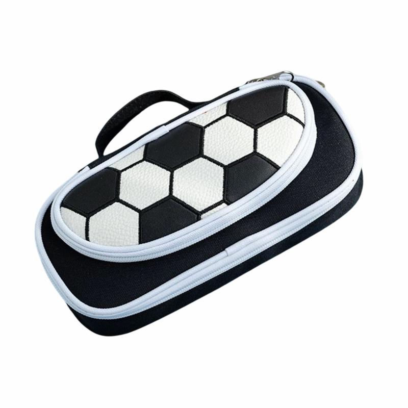 Double Layer Pencil Case Portable Large Capacity Stationery Storage Bag Football  |  Desk Supplies Desk Supplies Basketball