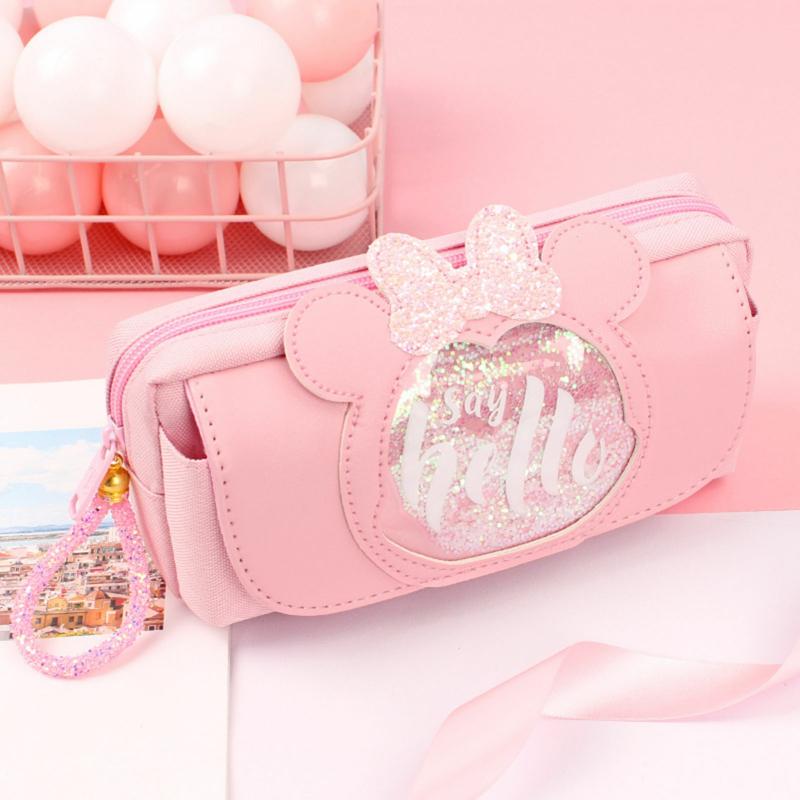 Double-Layer Zippered Pencil Case Portable Large Capacity Cute Stationery Bag Pink Mickey  |  Desk Supplies Desk Supplies Desk Supplies