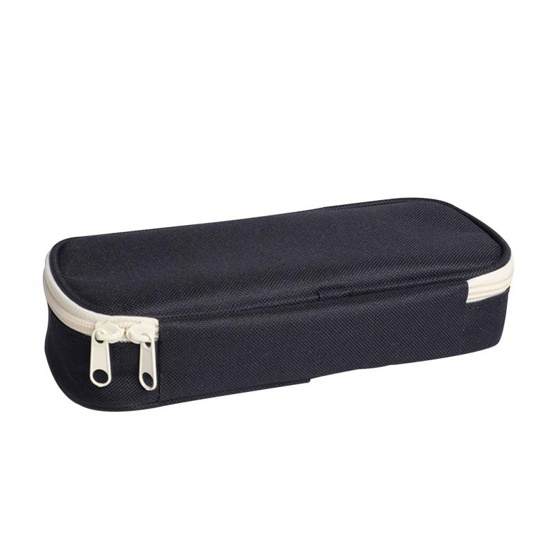 Dual Zipper Fabric Pencil Case Portable Large Capacity Stationery Storage Bag For Student Black  |  Desk Supplies Desk Supplies Black