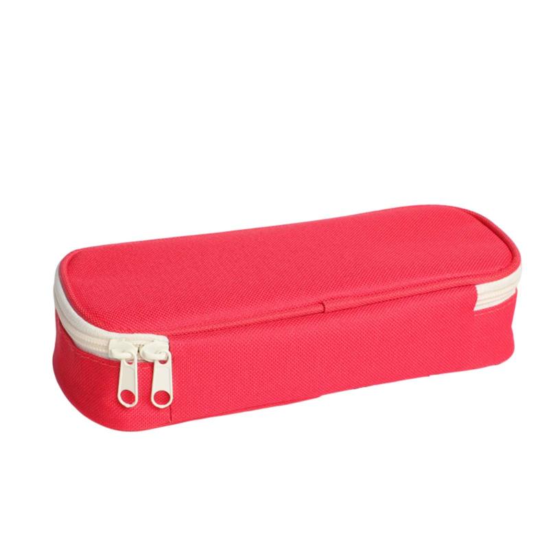 Dual Zipper Fabric Pencil Case Portable Large Capacity Stationery Storage Bag For Student Bright Red  |  Desk Supplies Desk Supplies Black