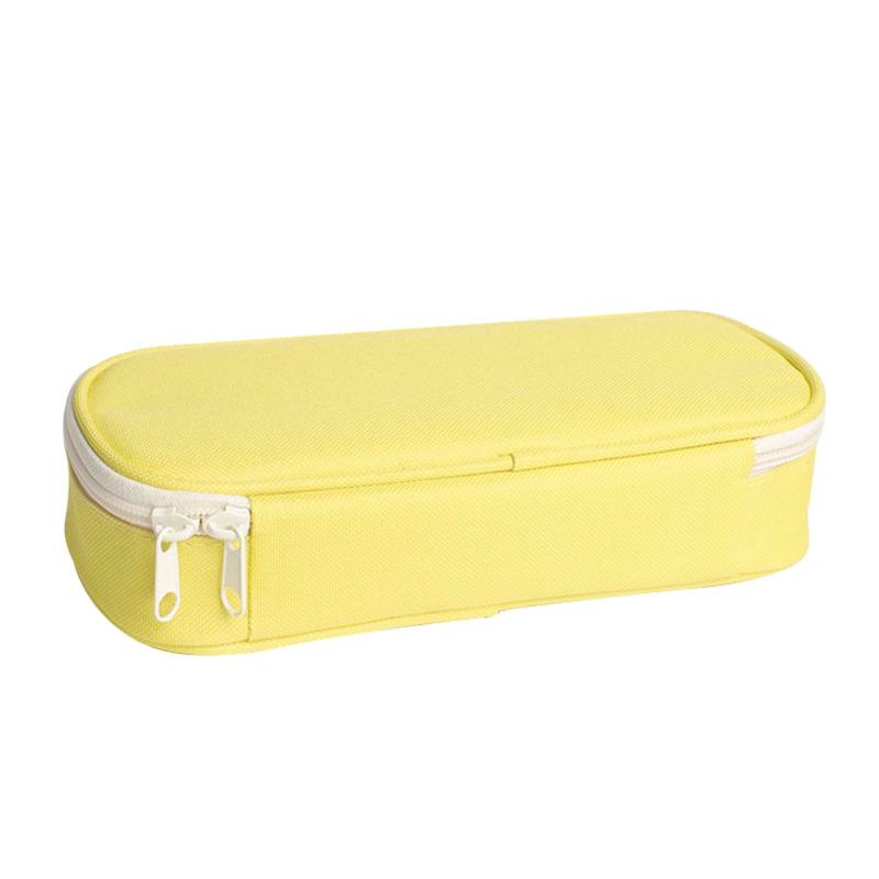 Dual Zipper Fabric Pencil Case Portable Large Capacity Stationery Storage Bag For Student Yellow  |  Desk Supplies Desk Supplies Blue