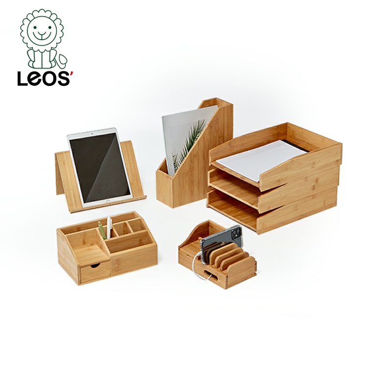 Durable Bamboo Material Desktop File Organizer Set For Desktop Tidy  |  Files & Folders Files & Folders Files & Folders