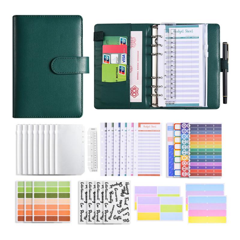 Envelope Challenges Notebook Portable Loose-Leaf Budgets Planner Book Multipurpose Handwriting Handbook Blackish Green  |  Writing Material Writing Material Black