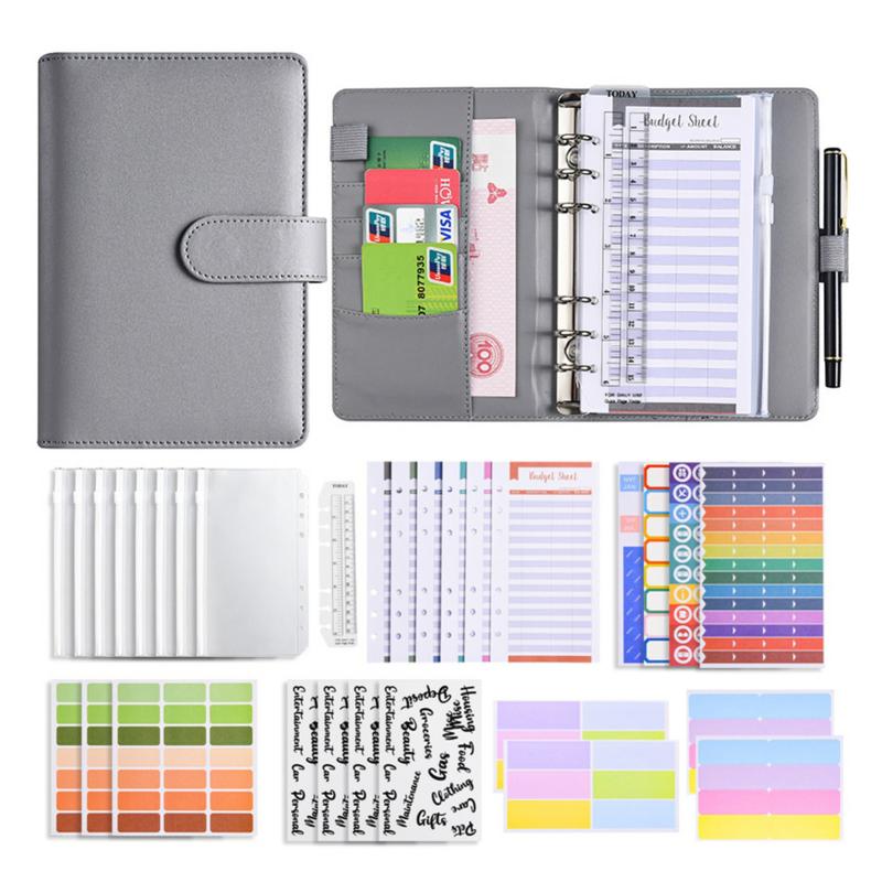 Envelope Challenges Notebook Portable Loose-Leaf Budgets Planner Book Multipurpose Handwriting Handbook Grey  |  Writing Material Writing Material Black