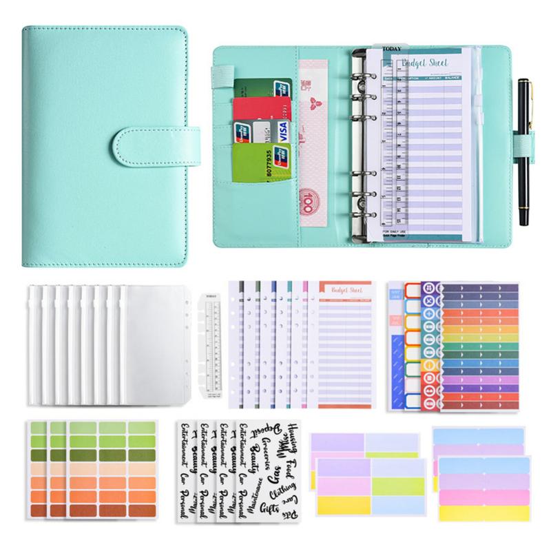 Envelope Challenges Notebook Portable Loose-Leaf Budgets Planner Book Multipurpose Handwriting Handbook Lake Blue  |  Writing Material Writing Material Black