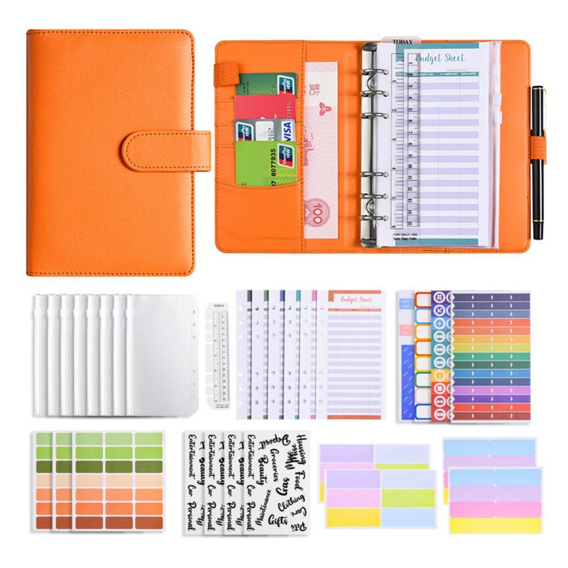 Envelope Challenges Notebook Portable Loose-Leaf Budgets Planner Book Multipurpose Handwriting Handbook Orange  |  Writing Material Writing Material Black