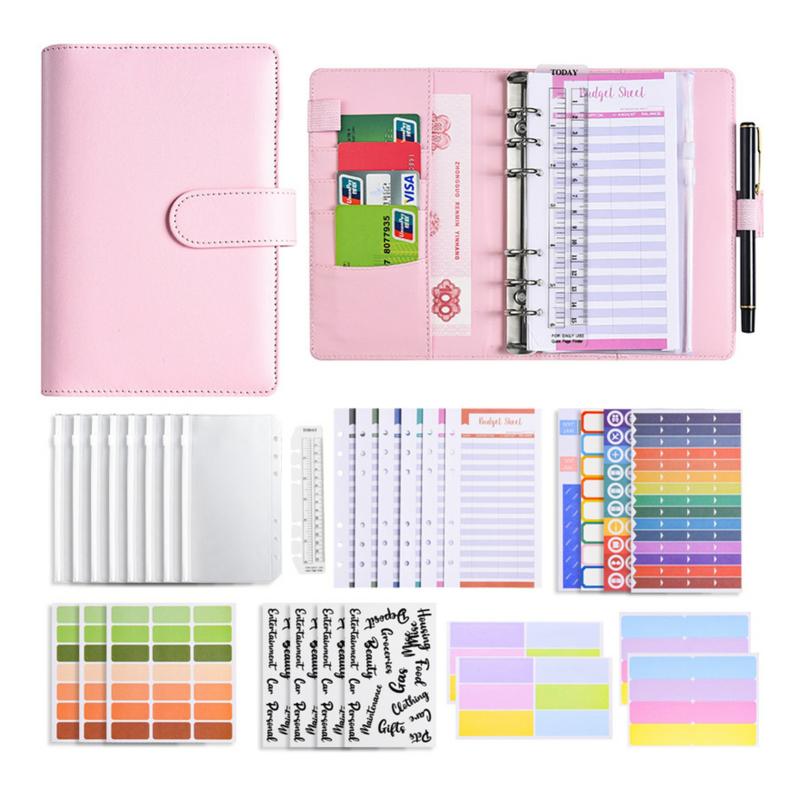 Envelope Challenges Notebook Portable Loose-Leaf Budgets Planner Book Multipurpose Handwriting Handbook Pink  |  Writing Material Writing Material Black