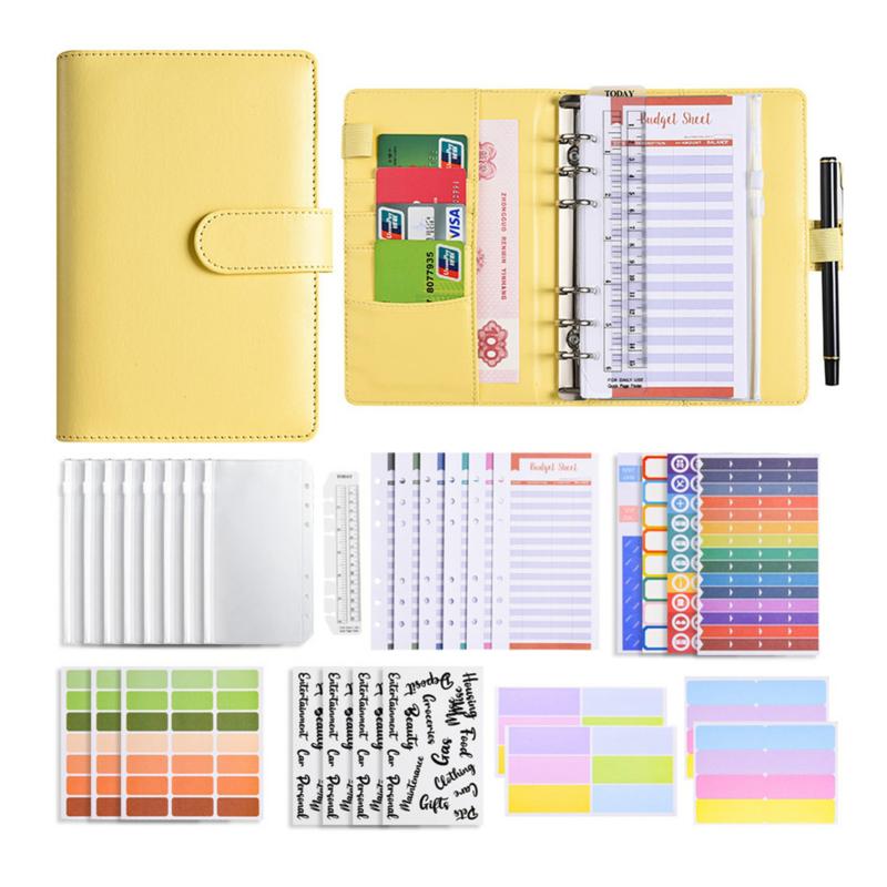 Envelope Challenges Notebook Portable Loose-Leaf Budgets Planner Book Multipurpose Handwriting Handbook Yellow  |  Writing Material Writing Material Black