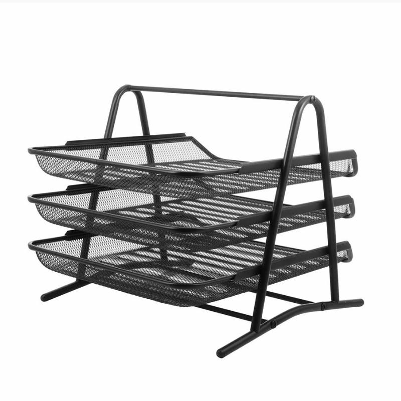 Factory Direct Desk File Organizer Paper Sorter 3-Tiers Wire Metal Folding Desk Mesh Stackable Black Document Letter Tray  |  Files & Folders Files & Folders Files & Folders