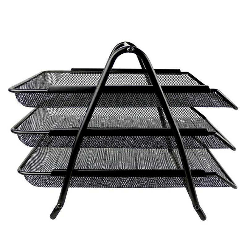 Factory Wholesale Offical Rack File  3 Layer Metal Paper Tray A4 Shelves File Rack Paper Files Desktop Storage Black  |  Files & Folders Files & Folders Black