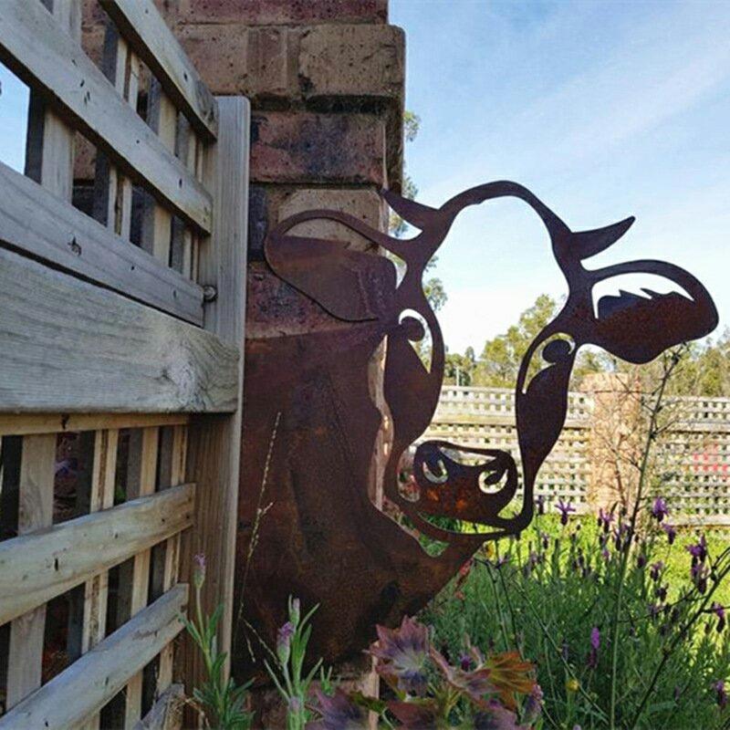 Farm Peeping Cattle/Sheep Metal Art Outdoor Garden Pendant Decoration Animal Silhouette Yard Decor A  |  Writing Material Writing Material A