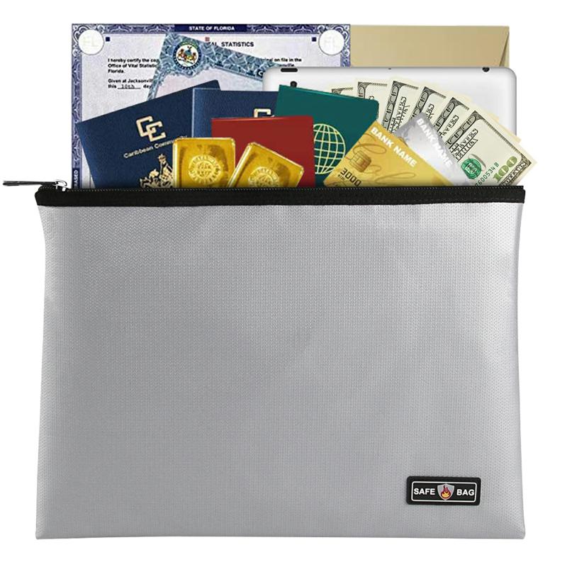 Fireproof Document Bag Fireproof And Waterproof File Folder Money Bag Safe Storage Pouch Holder Organizer With Zipper Closure For A4 File Money Cash Jewelry Passport And Valuables  |  Files & Folders Files & Folders Files & Folders