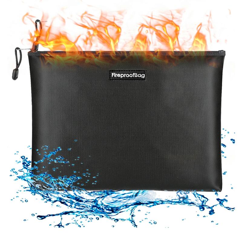 Fireproof Document Bag Silicone Coated Fiberglass Fireproof And Waterproof Money Bag With Zipper Closure Safe Storage Pouch For A4 File Cash Cards Jewelry Passport And Valuables  |  Files & Folders Files & Folders Files & Folders