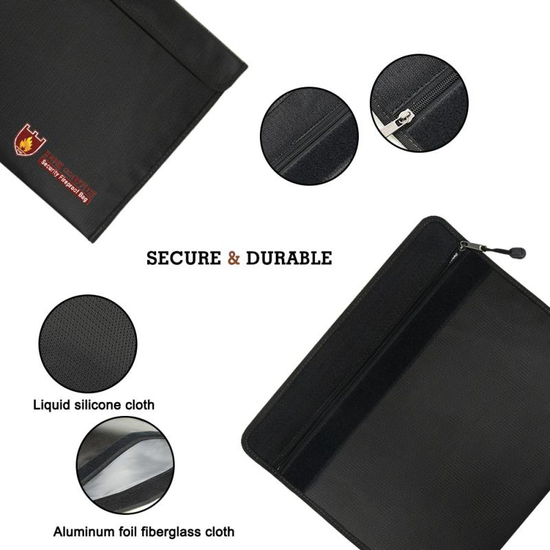 Fireproof Document Bag Waterproof Fire Resistant Pouch For Files Money Documents  |  Files & Folders Files & Folders Files & Folders