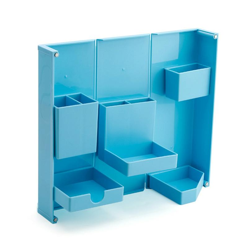 Foldable Pencil Organizer Multifunctional Stationery Desktop Storage Box Office Accessories For Home Office Blue  |  Desk Supplies Desk Supplies Blue