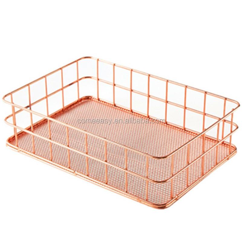 Golden Metal Wire Mesh Iron Wire Paper File Magazine Book Desk Tray Gold Color  |  Files & Folders Files & Folders Files & Folders