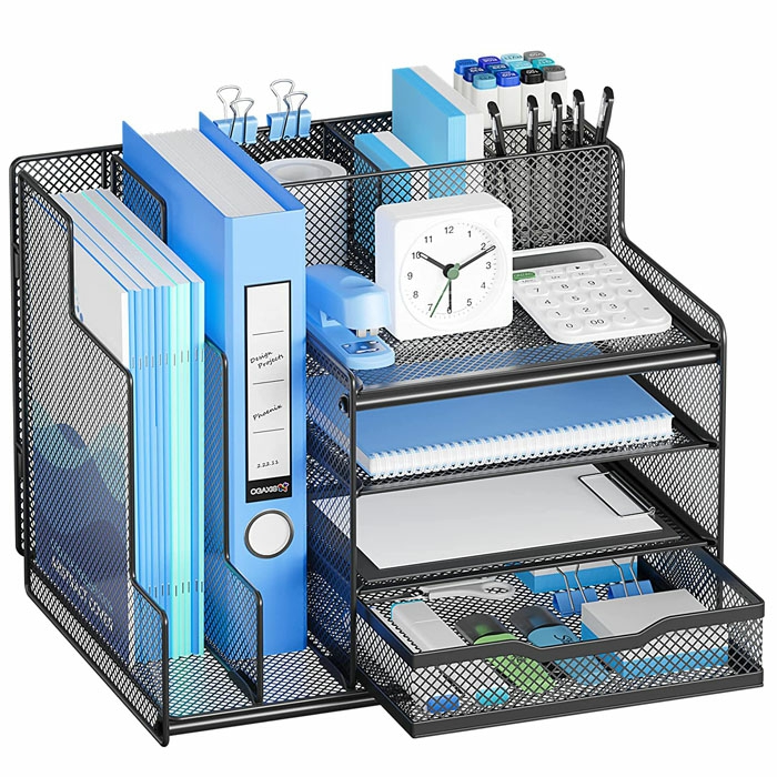 Guangzhou Manufacture Office File Organizer With Sliding Drawer Desktop File Organizer With Pen Holder Metal Mesh File Organizer  |  Files & Folders Files & Folders Files & Folders