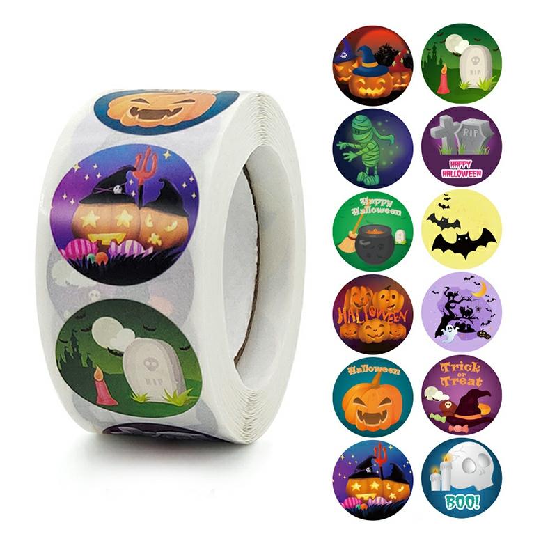 Halloween Stickers Roll Colorful 500-Count Stickers Round Seals Stickers For Cards Gift Envelopes Box K-88-R1  |  Writing Material Writing Material K-88-R1