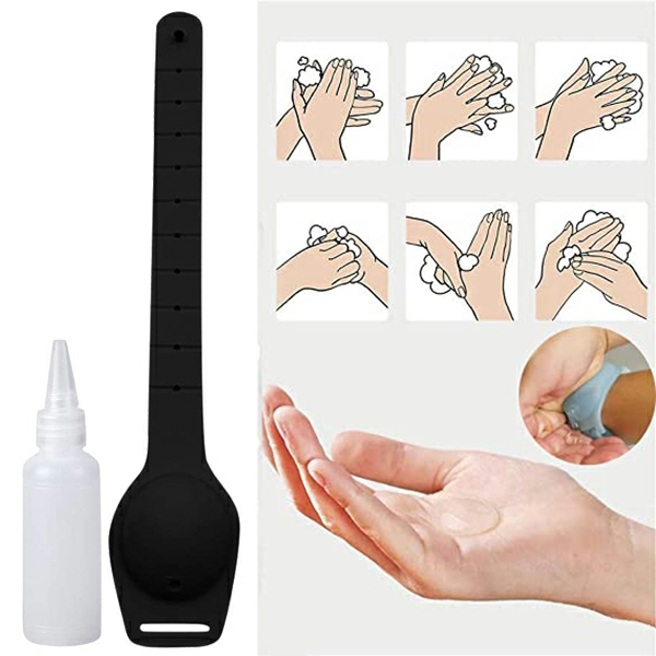 Hand Cleaning Gel Refillable Wristband Dispenser 12-13Ml Capacity Wearable Small Squeezes Adjustable Black  |  General Supplies General Supplies Black