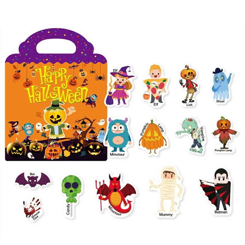 Happy Halloween Stickers Book With Carry Handle Waterproof Cartoon Seasonal Sticker Portable Patch Toy Gift For Kids New  |  Writing Material Writing Material Writing Material