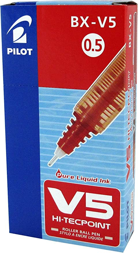 Hi-Tecpoint V5 0.5Mm Red Ink Rollerball Pens  Pack Of 12  |  Writing Instruments Writing Instruments Writing Instruments