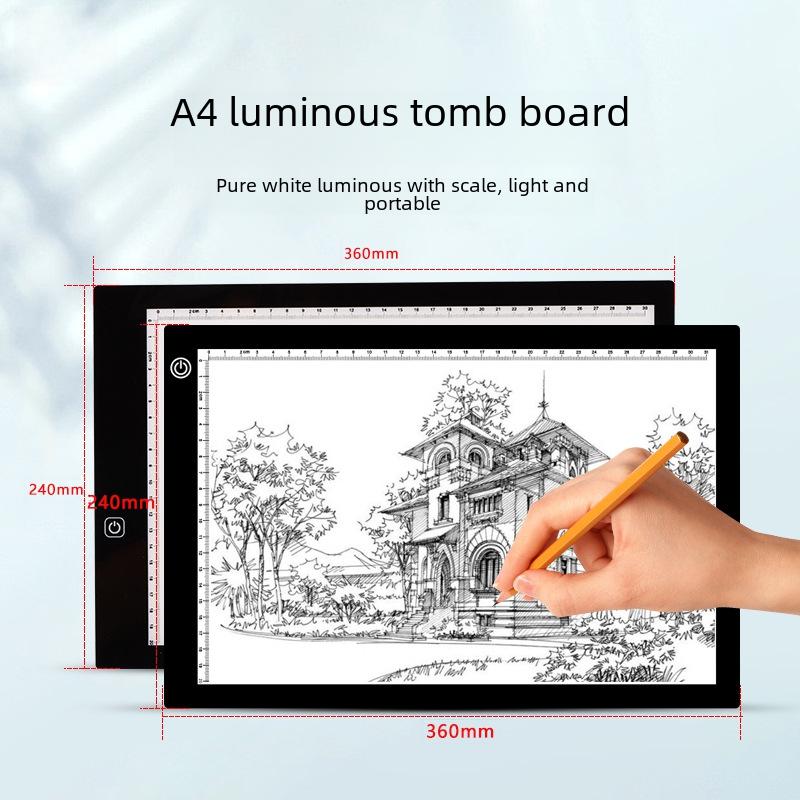 High Light Transmission Acrylic Copying Table Led Pure White Luminous Painting Copying Board Backlight Board Calligraphy Practice Light Transmission Table A4-2 Three-Gear Dimming/Stepless Dimming Usb Line  |  Boards & Easels Boards & Easels A4-2 three-gear dimming/stepless dimming USB cable blue bag blue clip 10 copy paper