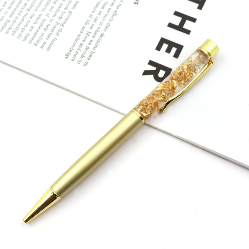 Holiday Simple Gold Leaf Crystal Pen Metal Oil Gift Neutral Gold Foil Pen Business Metal Ballpoint Pen Gold  |  Writing Instruments Writing Instruments Black