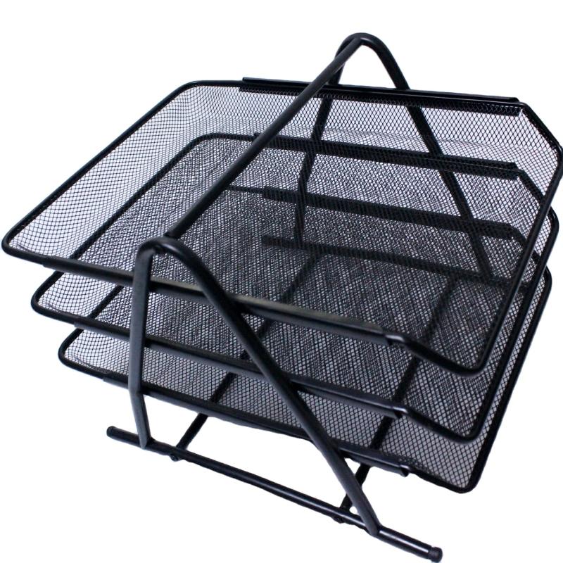 Home Office Desktop File Tray Detachable 3 Tries Black Metal Mesh Stackable Desk File Document Organizer  |  Files & Folders Files & Folders Files & Folders