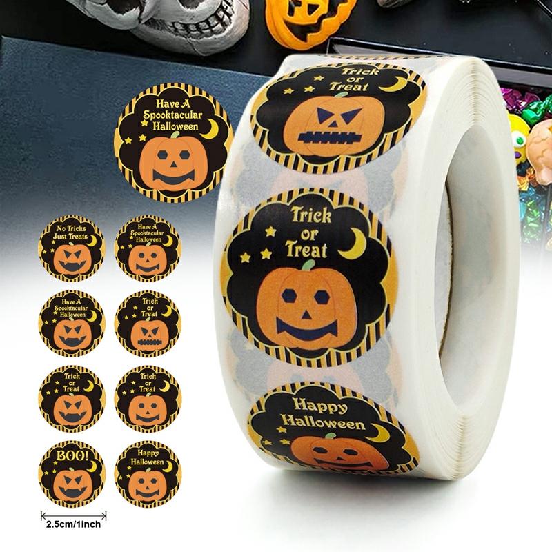 Kids Cartoon Pumpkins Sticker Roll Colorful 500-Count Stickers Round Grimace Sticker Halloween Party Gift Supply New  |  Writing Material Writing Material Writing Material