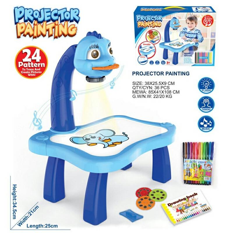 Kids Children Educational Early Learning Musical Projector Projection Painting Drawing Table Desk Toy Paint Tools Blue,L  |  Art & Crafts Art & Crafts Art & Crafts