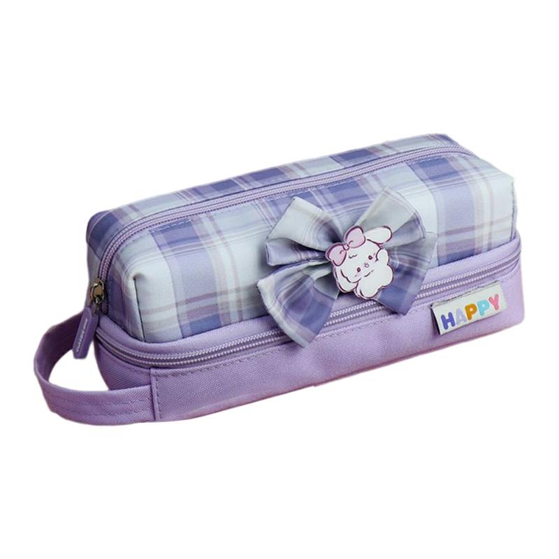 Korean Version Of Small Fresh High-Value Large-Capacity Pencil Case Multifunctional Stationery Bag Student Pencil Bag Purple,7187  |  Desk Supplies Desk Supplies Black